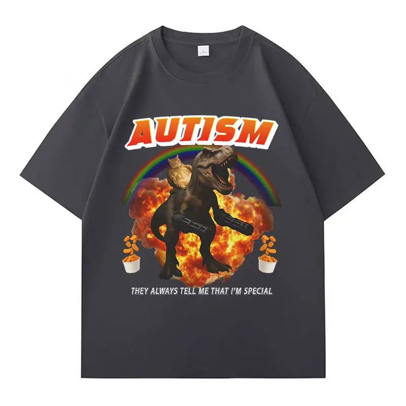 Autisme drôle chat Meme T-shirt hommes femmes marée col rond manches courtes surdimensionné T-shirts été Sport ample confortable Streetwear T-shirt