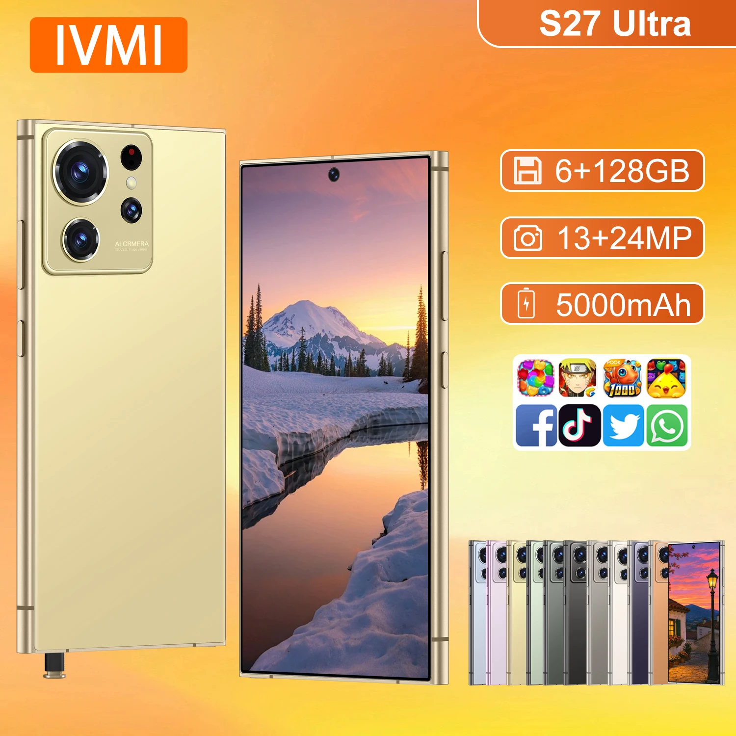 IVMI Global S27 Ultra Smartphone  Unlocked Face 6+128GB 13+24MP 6.9inch Android 12 5000mAh Google Play Store 4G Mobile Phones
