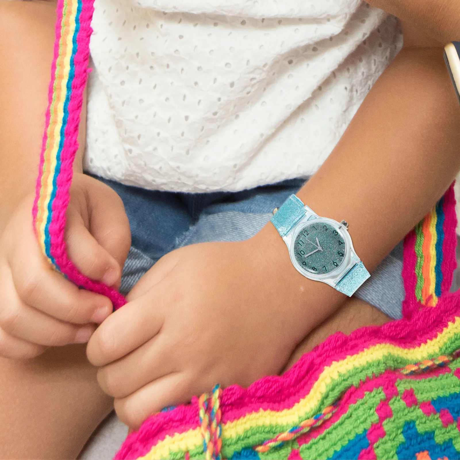 ساعة يد كوارتز بنمط إبداعي لامع باللون الأزرق للأزياء المريحة وحزام قابل للتعديل للمدرسة #1