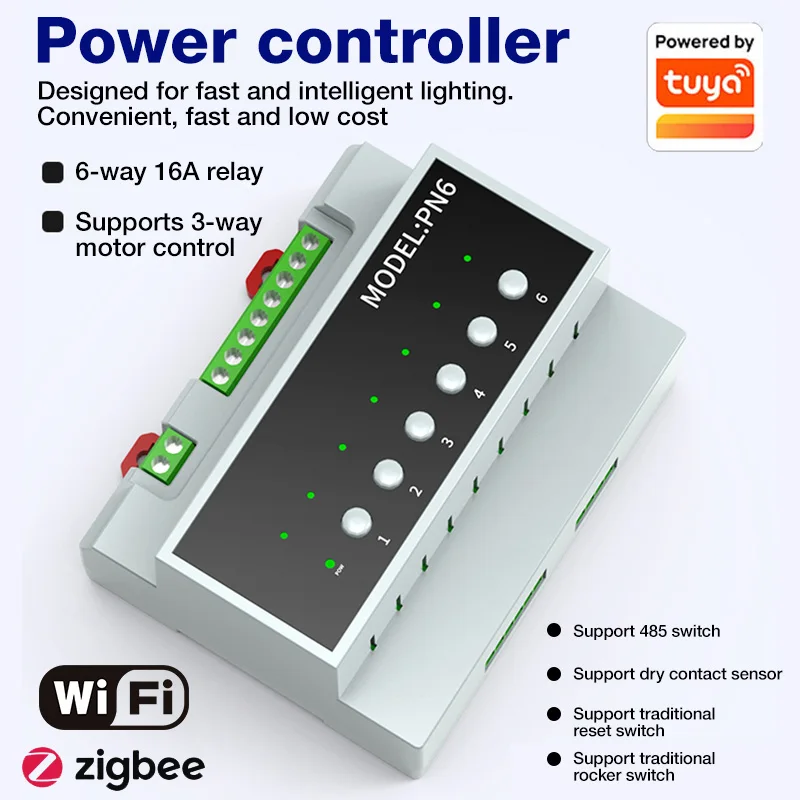 

Tuya Zigbee 6-позиционный переключатель, релейный модуль, модуль дистанционного управления, модуль управления прибором 110 В-240 В, 50 А, работает с Alexa Google Home