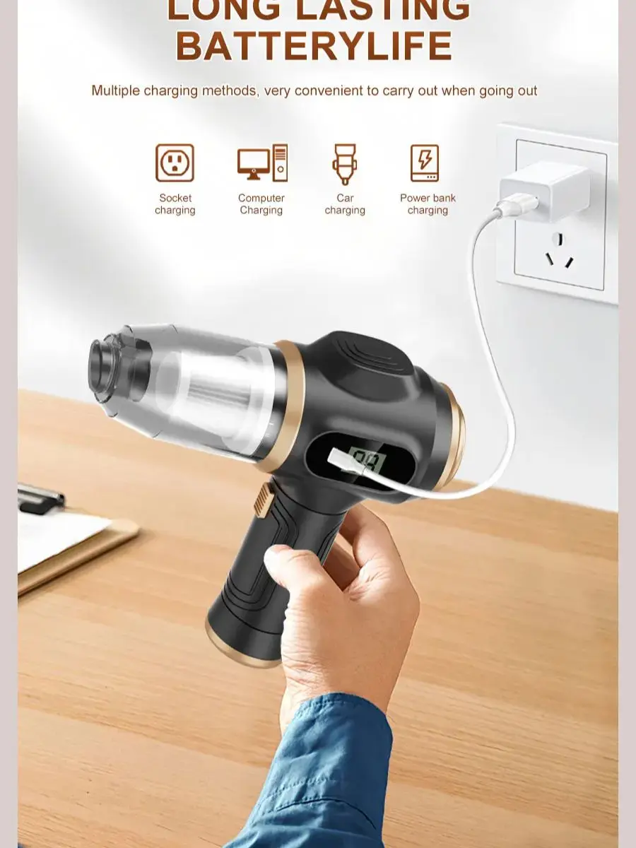 Powerful 2-in-1 Air Duster & Vacuum, Handheld Cordless Cleaner with Digital Display for Electronics Car Home Office