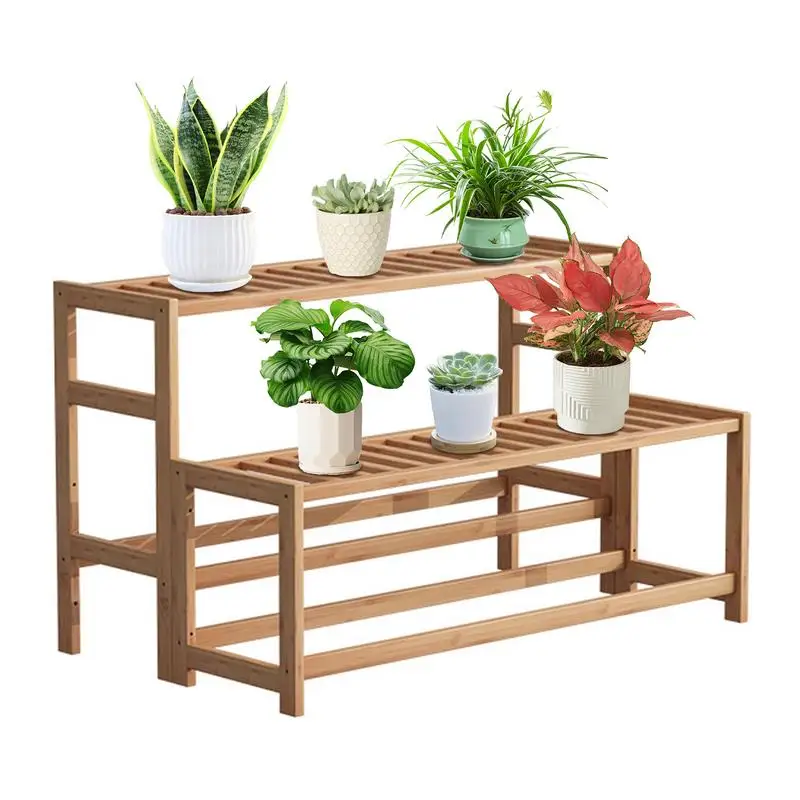 

Succulent Plant Rack Ladder Design Plant Pot Display Rack Wooden Garden Balcony Organizer Shelving Unit For Balcony 3 Tier