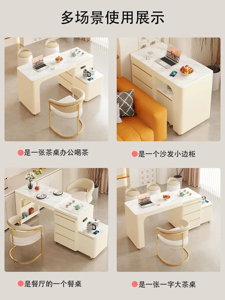 Movable retractable rotating small tea table Cream wind small apartment tea table Rock slab household balcony tea table