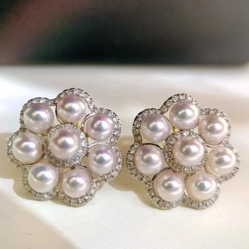 

SGARIT Natural Fresh Water Flower Aurora Bright White Pearl Earrings S925 Sterling Silver Earrings Women's Exquisite Gift