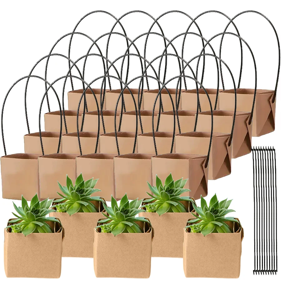 D9 5Pcs 6cm Kraft Paper Succulent Potted Plant Box Indoor Outdoor Universal Foldable Hanging Potted Plant Box Gardening Tools