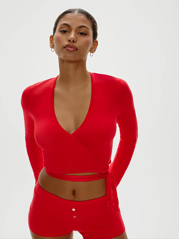 

Sexy American Sle Knitted ort Sve V-Ne Slim Fit Wrap Bodycon Cardigan Top for Women Soft Long Sve V-Ne Wrap