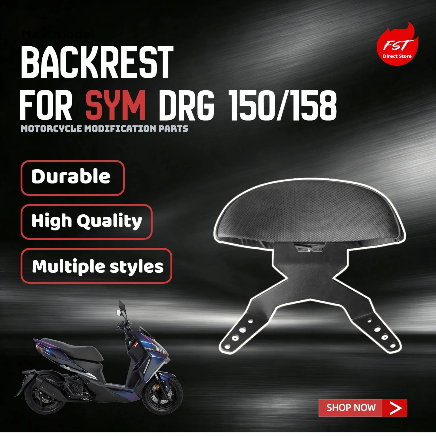 For SYM DRG 150 / 158 Motorcycle Rear Passenger Backrest, No‑Drill Installation Modified Accessorie
