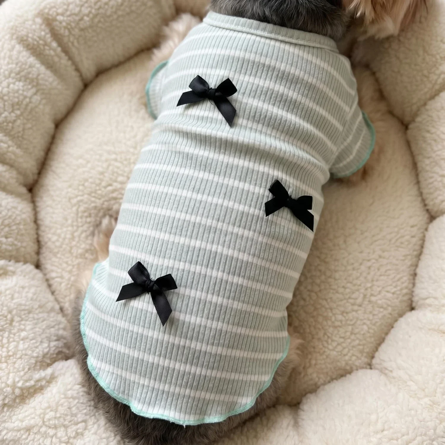 1 Stück Niedliches Hundeshirt mit Schleifendekoration, Gestreift, Weich, Dehnbar, Gerippt, Katzen-T-Shirt, Frühling Sommer Atmungsaktive Haustierkleidung – Detail 20