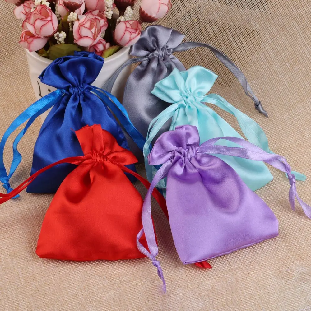 10pcs/Lot 8x10cm10x15cm Soft Silk Satin Gift Bag Smooth Cloth Ring Bracelet Necklace Jewelry Storage Packing Drawstring Pouches