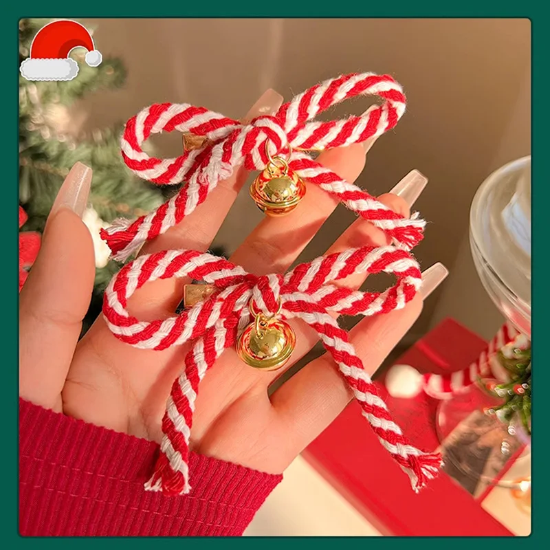 Lucky New Year Red Rope Christmas Bell Hair Clips Barrettes Female Duck Mouth Clip Hairpins Cute Christmas Bang Clips Headpiece