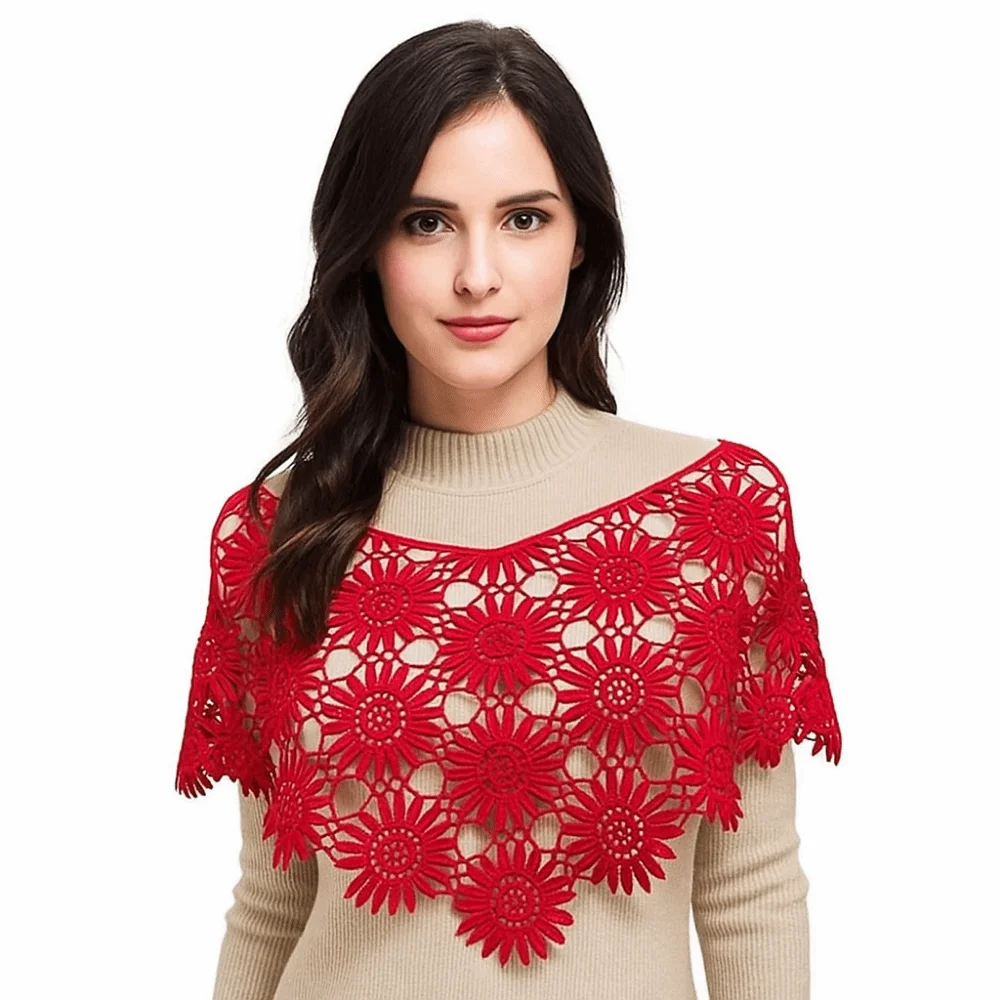 

Креативный ложный вязаный крючком воротник, тюль, кружево, шикарный ажурный жилет в стиле бохо, многослойный вид, вышитая отделка, кружевная шаль, пончо