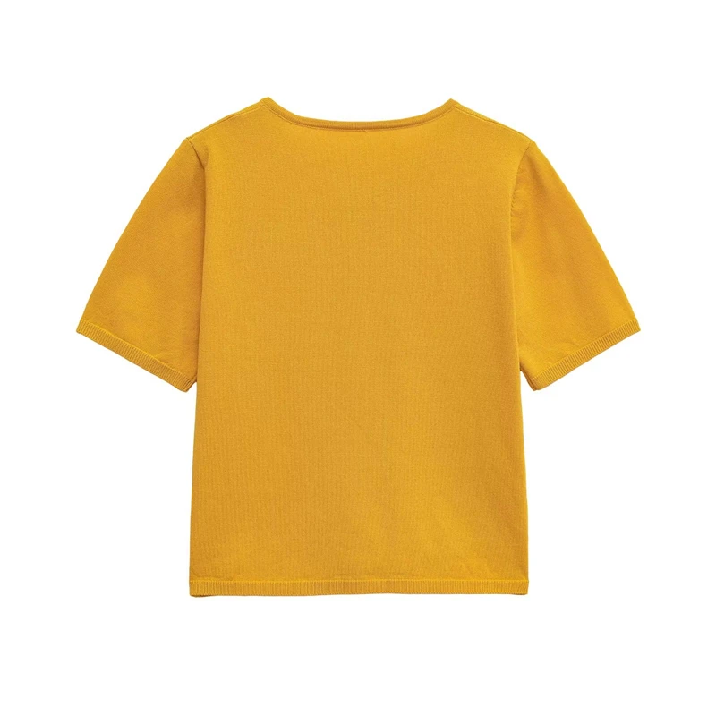 KEYANKETIAN Letnia Nowa Damska Krótki Rękaw Okrągły Dekolt Jednorzędowy Dzianinowy Kardigan Prosta Kurtka Damska