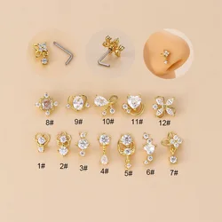 1Piece 20G Stainless Steel L Shape Nose Studs for Women Fashion Hollow Heart Flower Helix Nose Stud Rings Nose Piercing Jewelry
