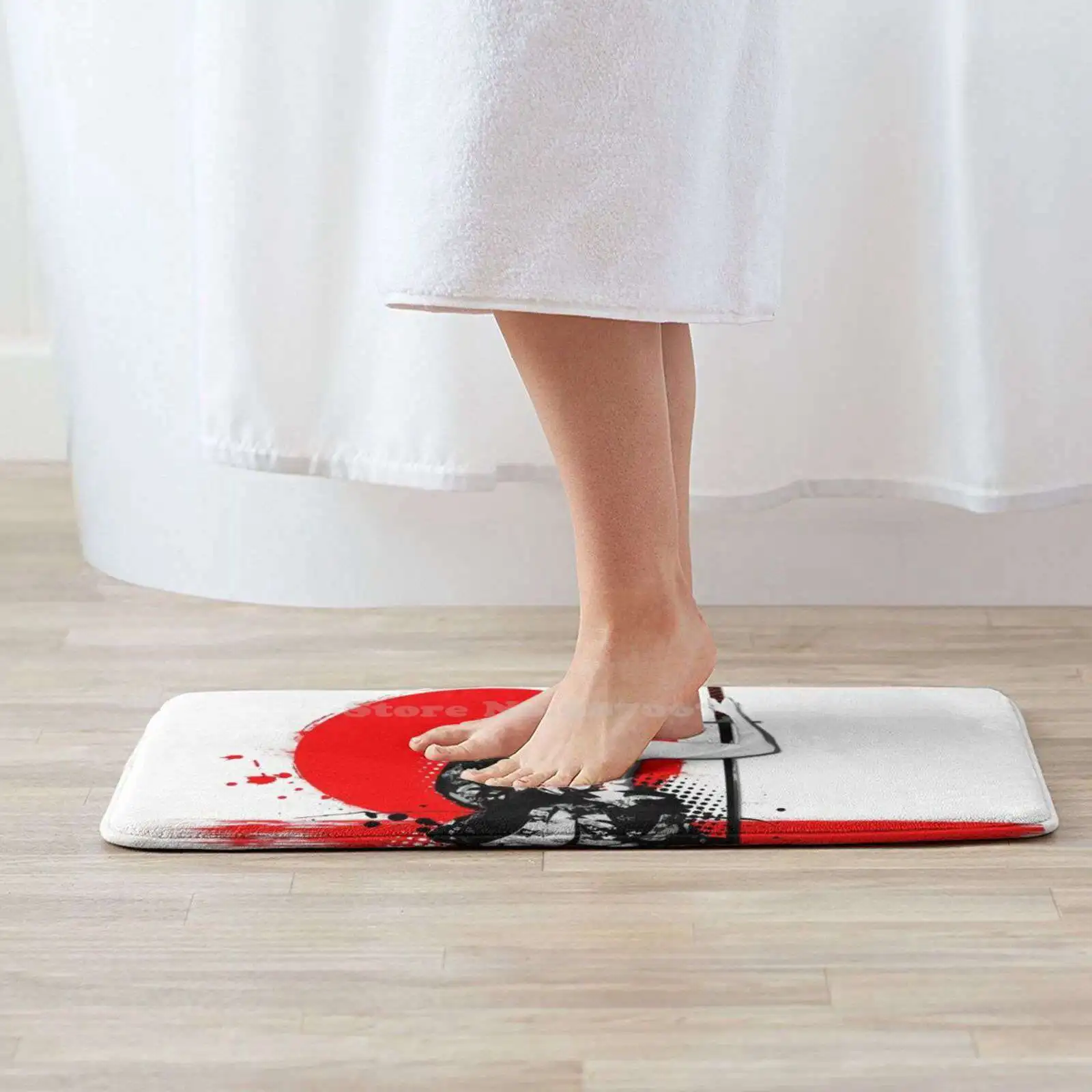 Female Soft Cushion Car Home Carpet Door Mat Woman Female Girl Japan Spatter Sword Katana Punk Red Black