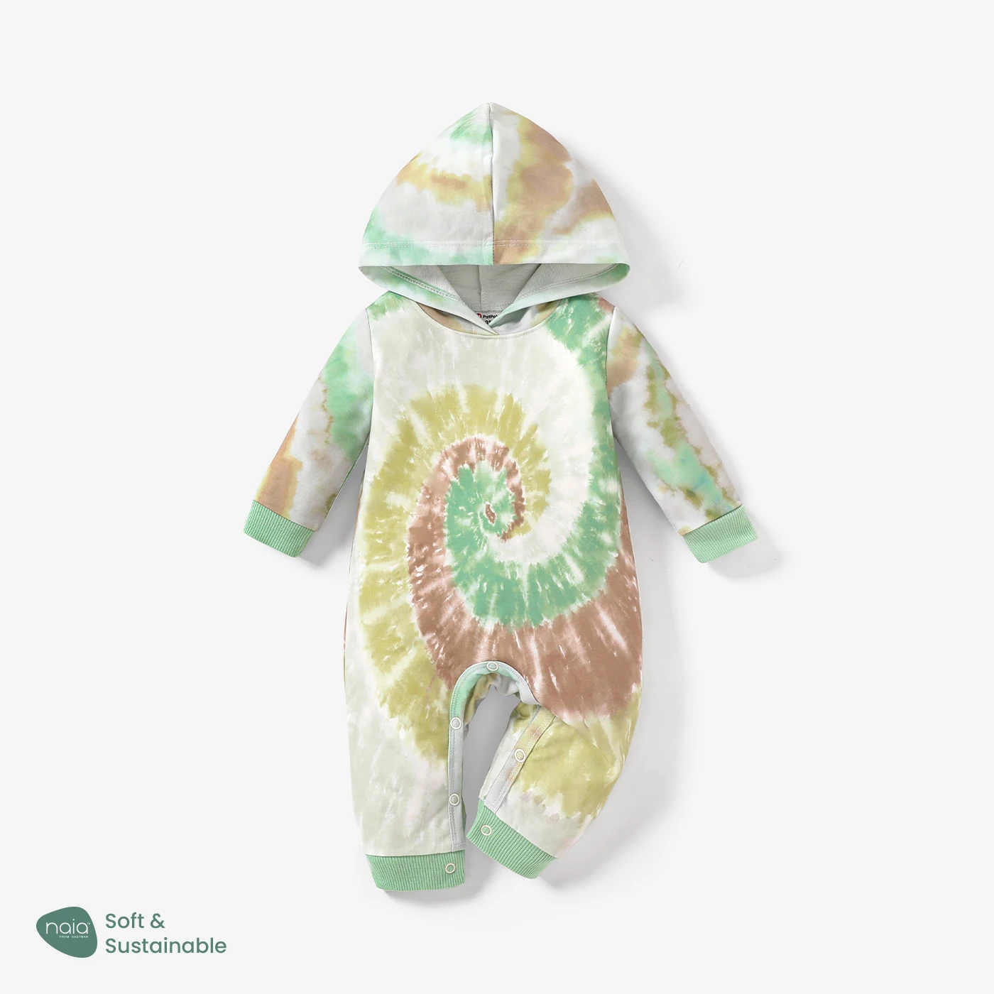 PatPat Baby Boy/Girl  Naia Tie-dye Design Hooded Long Sleeve Jumpsuit