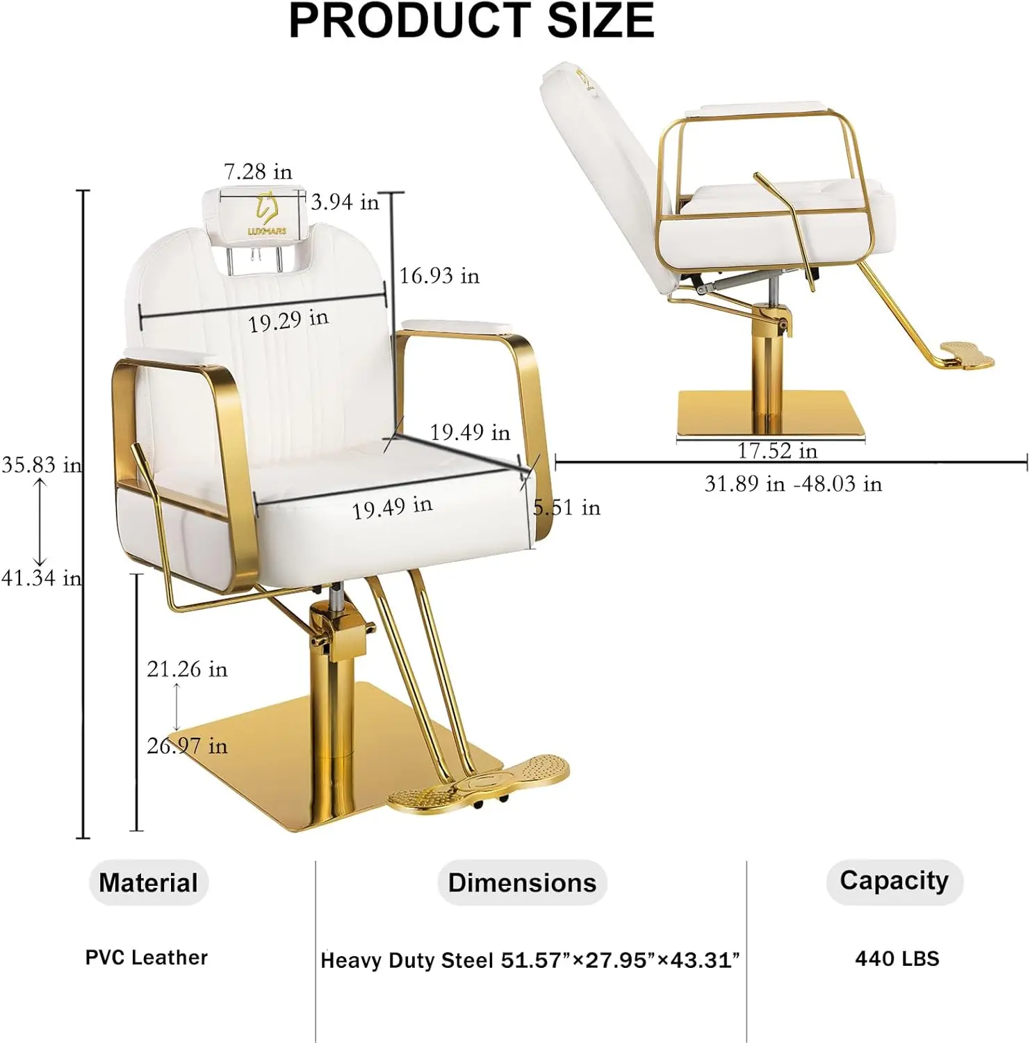 Barber Chair Salon Chair Hydraulic Styling All Purpose Beauty Spa Salon Equipment, Max Load Weight 440 Lbs White