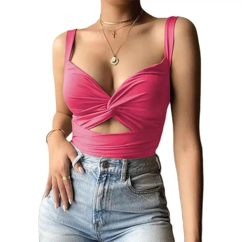 

Sexy Cut Out Twist Front Tie Back Crop Cami Top