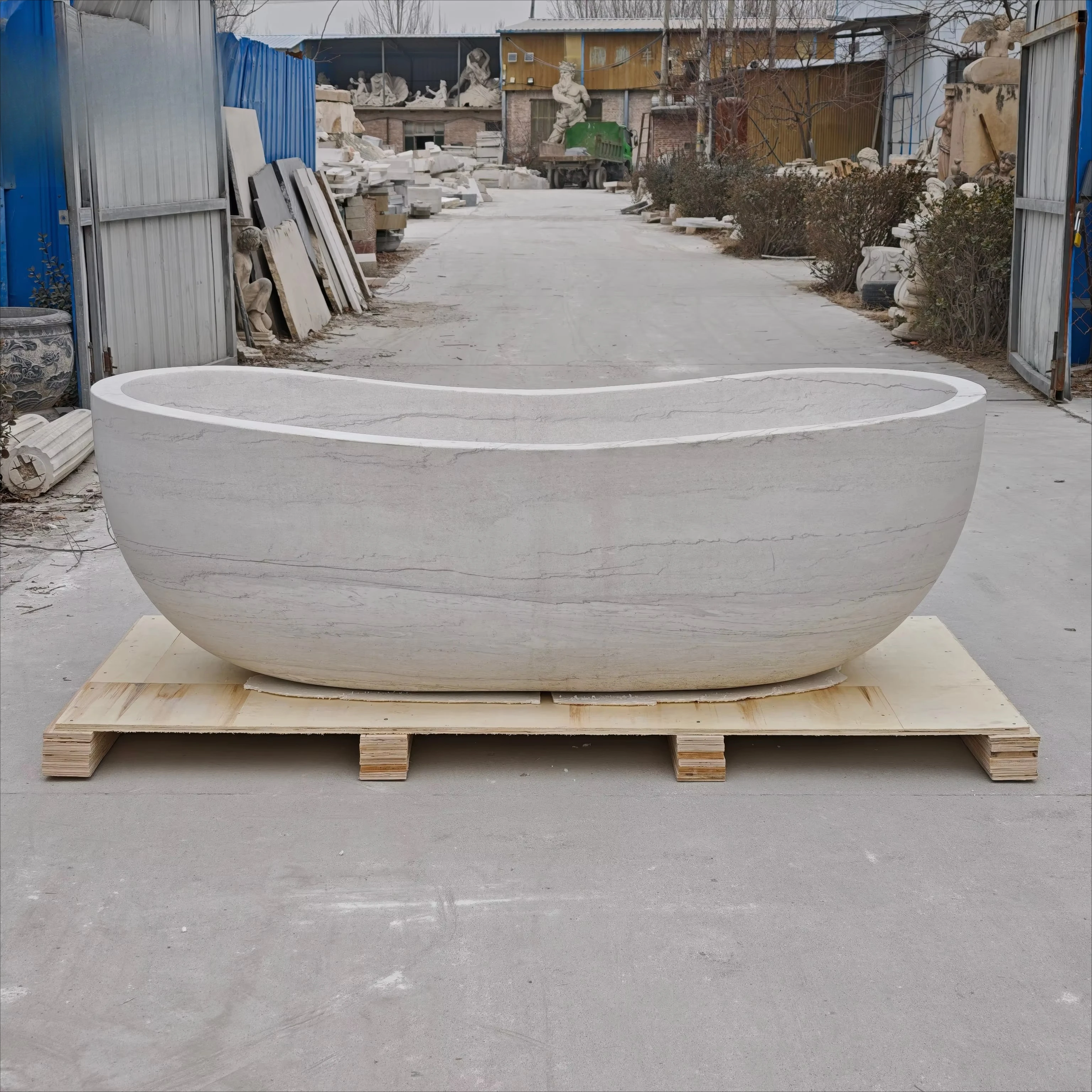Modern Freestanding White Marble Oval Drainer Eco-Friendly Whirlpool Combo Soaking Tub for Hotel Villa Use 2-Person