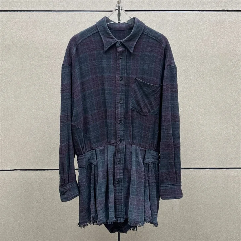 

Bodysuit women New winter washed fringe jumpsuit shorts for 2025 cotton plaid women's shirt y2k Single breasted long sleeved top