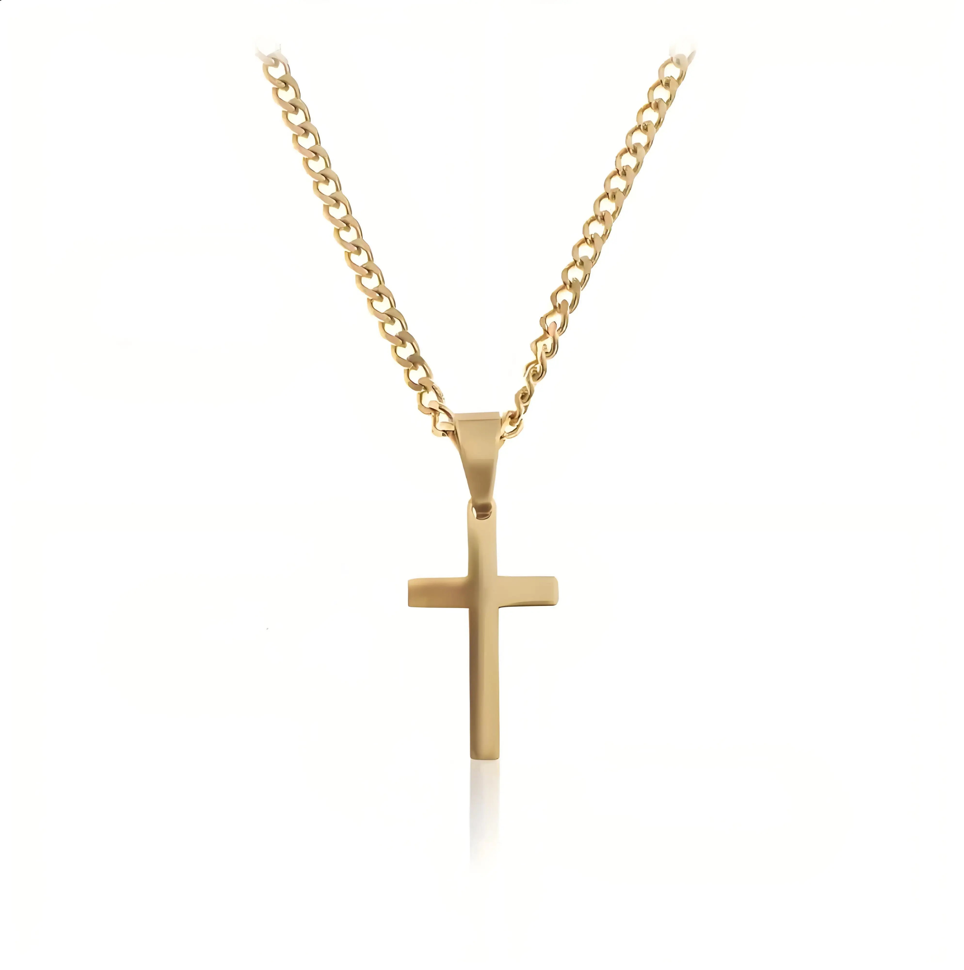 

Trendy Unisex Cross Pendant Necklace, Gold - Plated Cuban Chain, Stainless Steel Niche Design Jewelry for Streetwear & Memorable