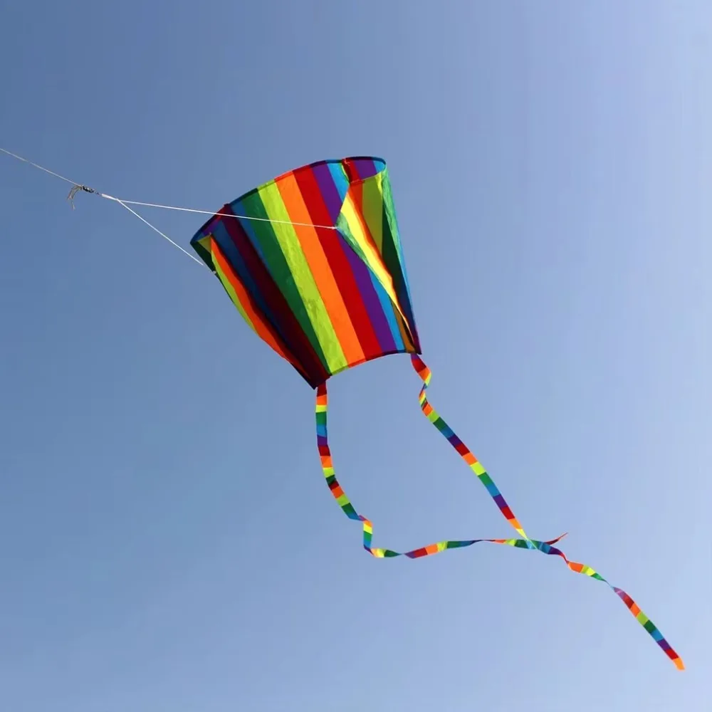 New Easy Fly Rainbow Parafoil Kite with Kite Line Polyester Ripstop Pocket Kite Good Flying Long Tail Flying Kite Outdoor