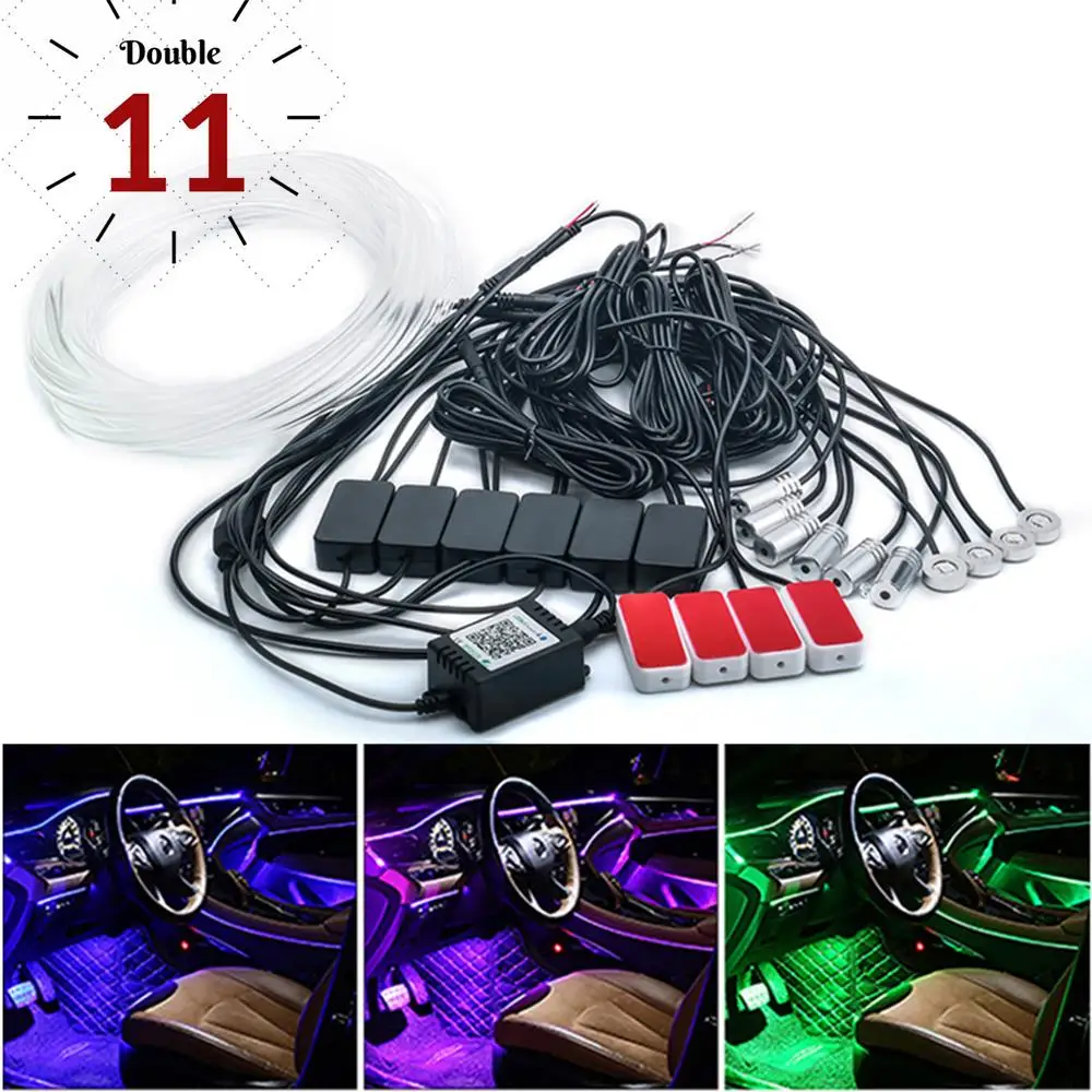 12V Car LED Foot Ambient Lamp With Bluetooth APP Music Control Multiple Mode Auto Interior Decorative RGB Atmosphere Strip Light