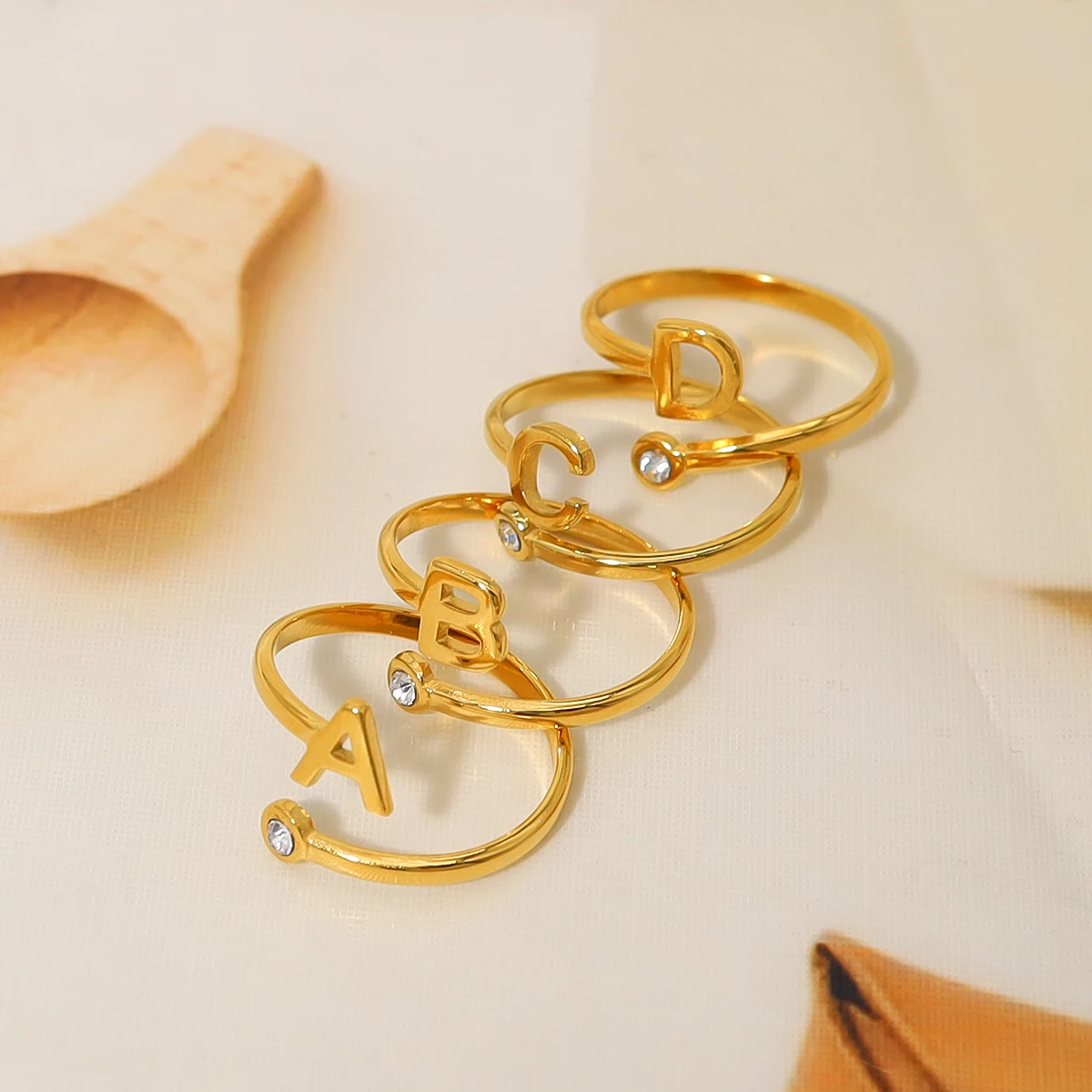 

WILD & FREE Stainless Steel English Letter Rings for Women Creative Initials Minimalist Crystal Ring 18K Gold Plated Jewelry