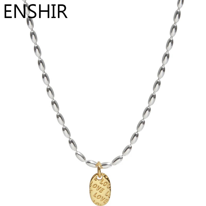 ENSHIR Love Letter Oval Pendant Olive Bead Necklace for Women Egagement Jewelry Collarbone Chain Wholesale