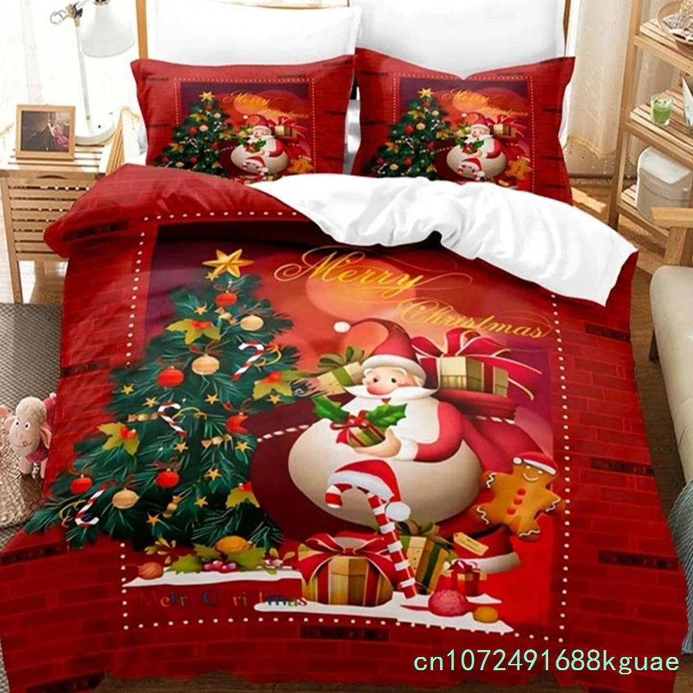 Christmas Happy New Year Red Santa Claus Queen King Full Size Duvet Cover Bedding Linen Set 2 Seater Bedspread 200x200 240x220