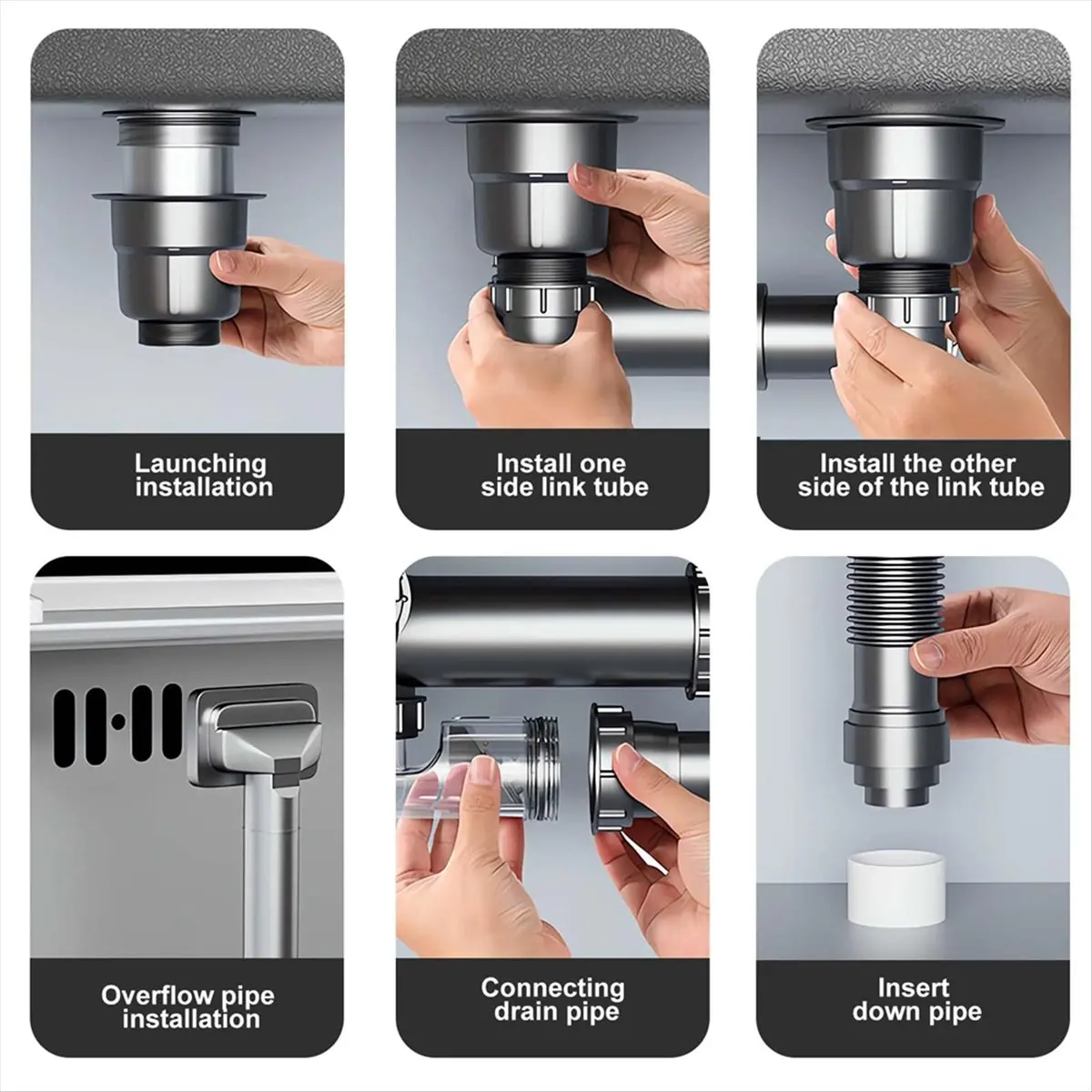 A24I Double Sink Drain Kit Space Saving Kitchen Sink Drain Kit Expandable Flexible 1 1/2In P-Trap Pipe 3-1/2 Inch Sink Drain