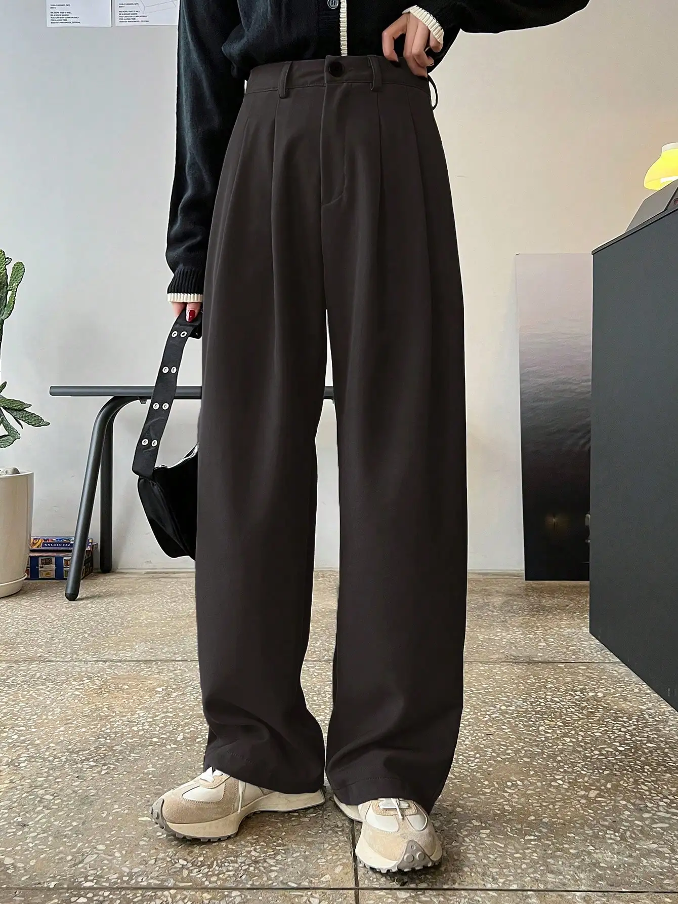 

Женские однотонные плиссированные брюки с широкими штанинами для делового и повседневного стиля