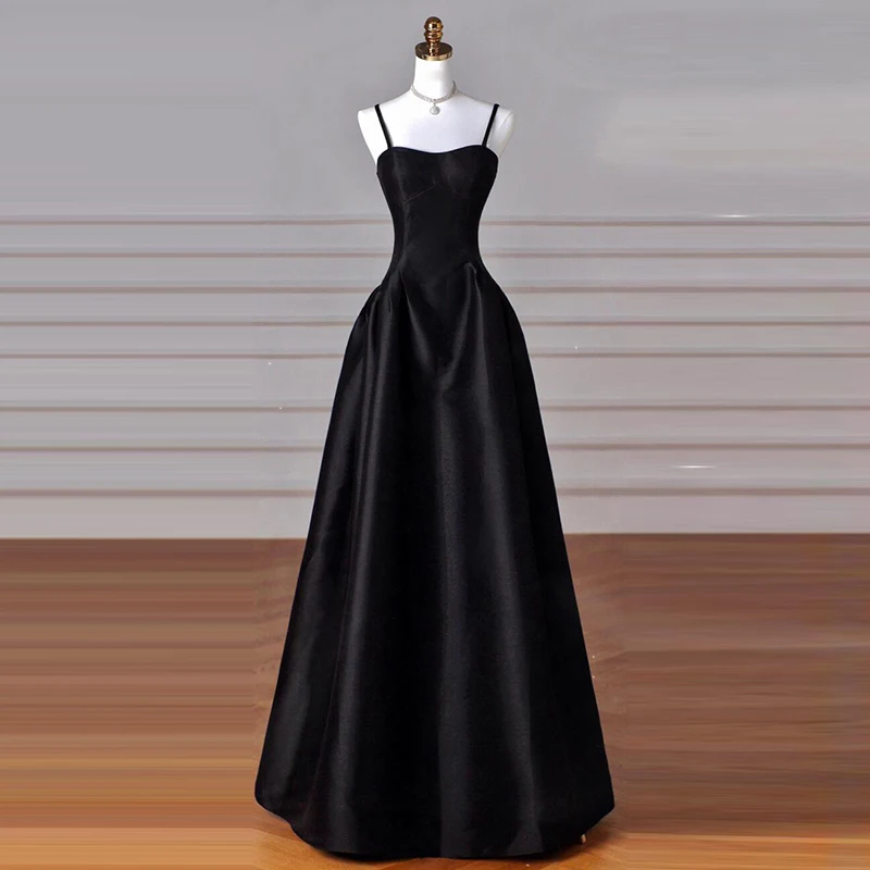 Black Suspender Evening Dress For Women Stain Sleeveless Party dresses 2025 A-Line Ball Gowns Prom Wedding For Formal Occasion