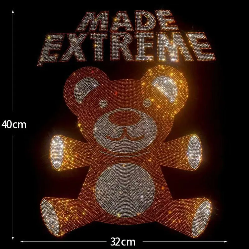 

Iron on Rhinestone Patches for Clothing Gold cute little bear large fashion patch clothing decoration accessories