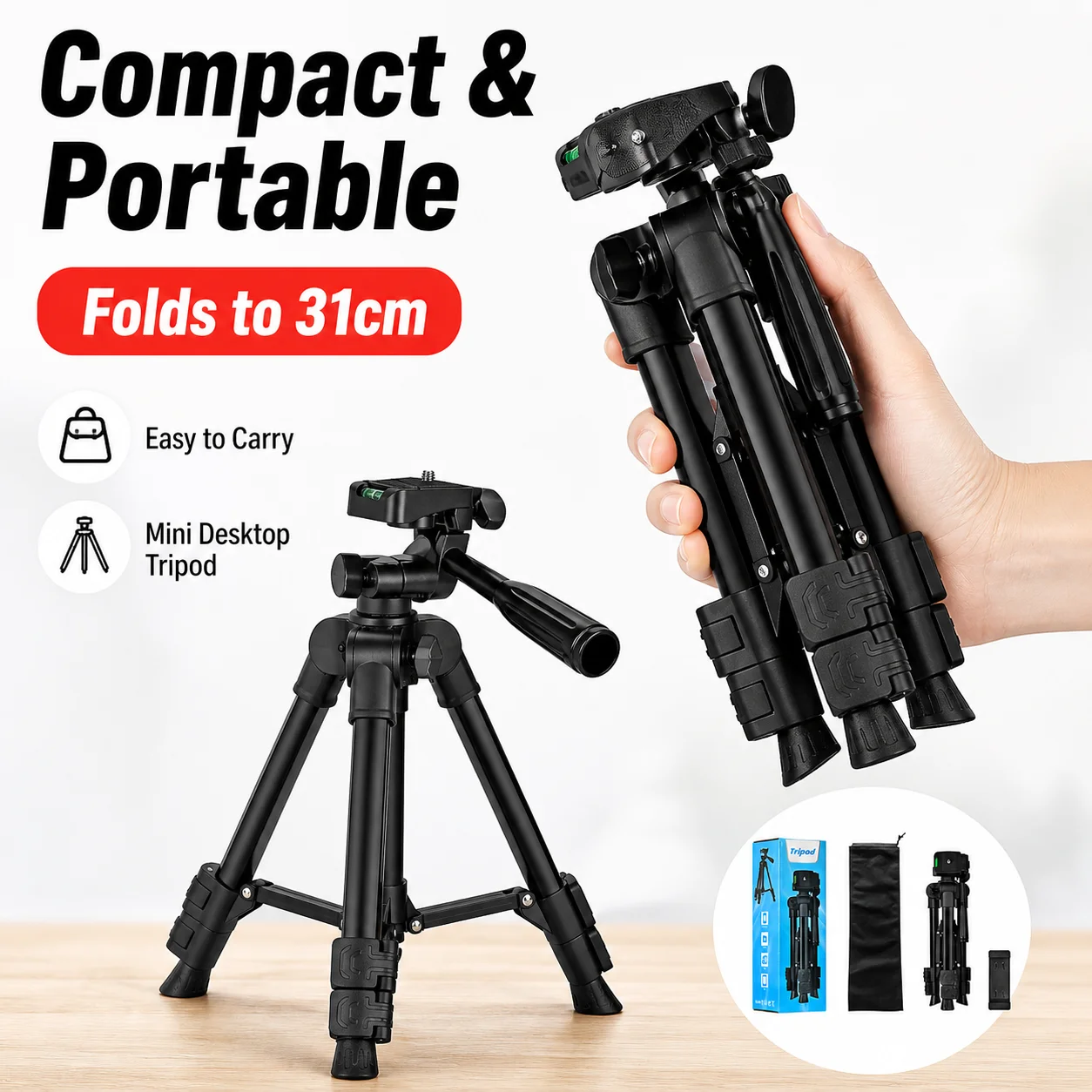 Portable Phone Camera Tripod 1/4 Screw Desktop Stand for Vlog Live Stream DSLR Mini Stable Tripod