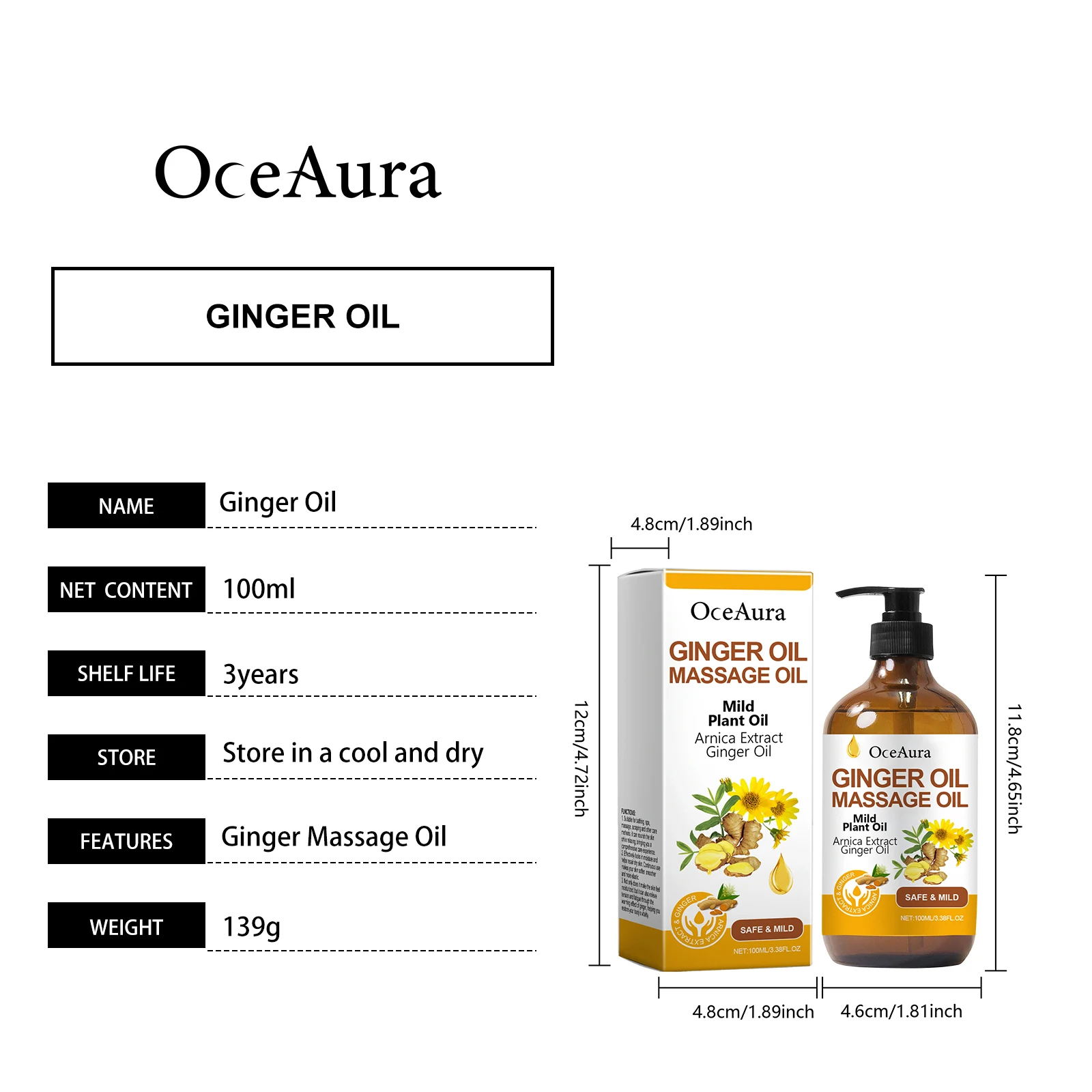 Body Relaxing Essential Oil Ginger Massage Oil Improve Rough Dry Skin Relieve Muscle Fatigue Body Nourishing Soft Care