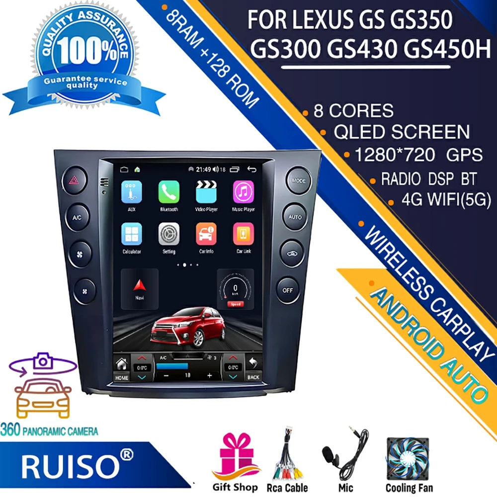 RUISO FOR Tesla car player For GS GS350 GS300 GS430 GS450h GS460 car radio multimedia monitor 4G GPS carplay android auto