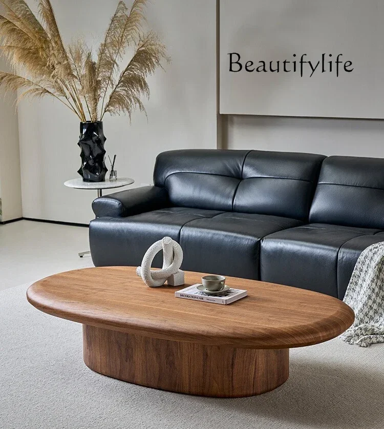 66 Italian Minimalist North American Black Walnut Oval Coffee Table Living Room Sofa Designer Solid Wood Tea Table