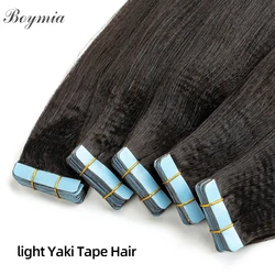 Light Yaki Straight Tape Ins Human Hair Extensions Brazilian Human Hair Bundles Skin Weft Invisible Tape  Yaki Hair Extensions