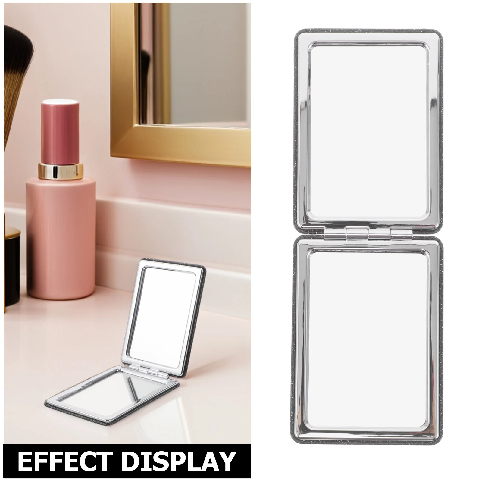 4 stuks opvouwbare zwarte PU glitterspiegel dubbelzijdige vergroting draagbare reismake-up compacte zakijdelheid compacte spiegel