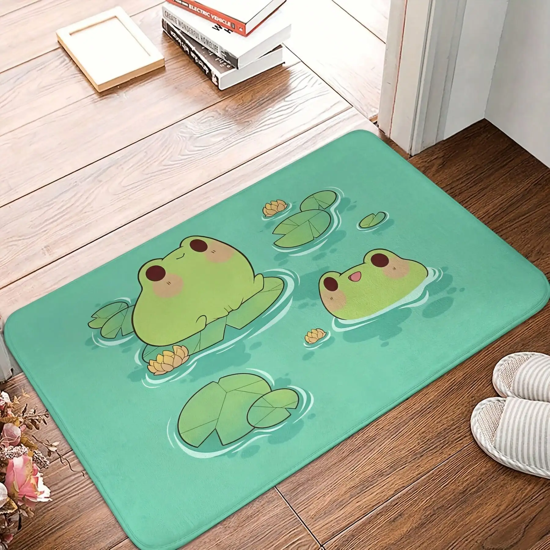 

Фланнелевый очаровательный нескользящий коврик для двери с изображением лягушки - можно стирать в машине, подходит для декора кухни и ванной комнаты, изготовлен из высококачественного фланнеля.