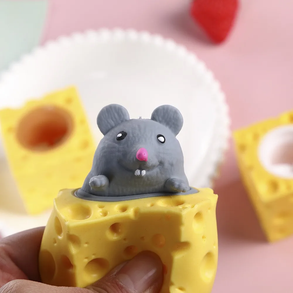 Pop Up Funny Mouse And Cheese Block Squeeze Anti Stress Toy Hide And Seek Figures Stress Relief Fidget Toys For  Adult