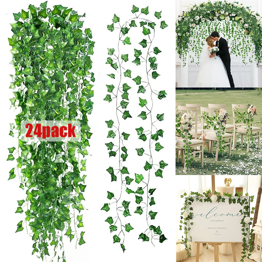

12/24pack Artificial Ivy Fake Vines Ivy Garland Hanging Plants Green Leaves for Bedroom Wedding Party Garden Wall Room Decor