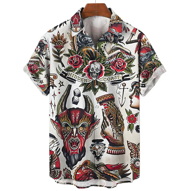 Fashion Hot Sales Cool Tattoos Print Men\'s Shirts 3D Casual Style Man/Women Short Sleeve Laper Blouse Summer Outdoor Beach Shirt