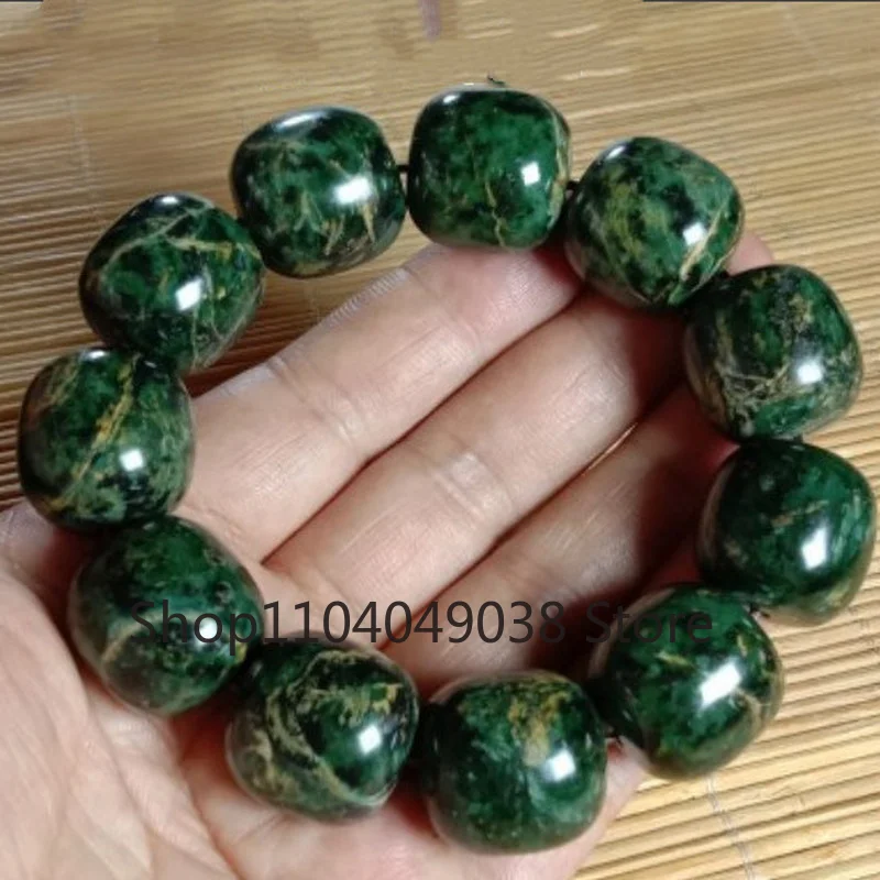 Natural Tibetan Tibetan Jade Medicine King Stone Serpentine Gold Flower Old Bead Bracelet Men's and Women's Health Care Jewelry