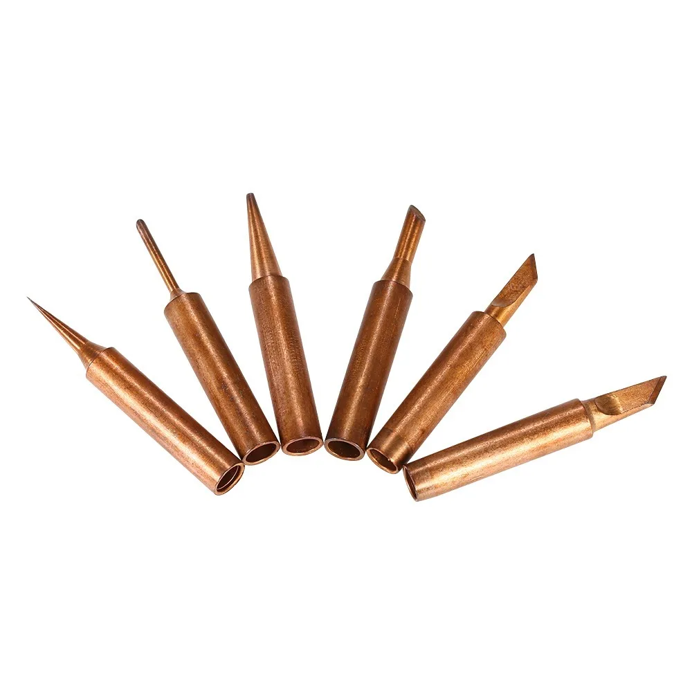 6pcs Pure Copper Soldering Iron Tips 900M-T Shape Lead-Free Replacement Solder Tips Clean Tip Design Solder Tip Set