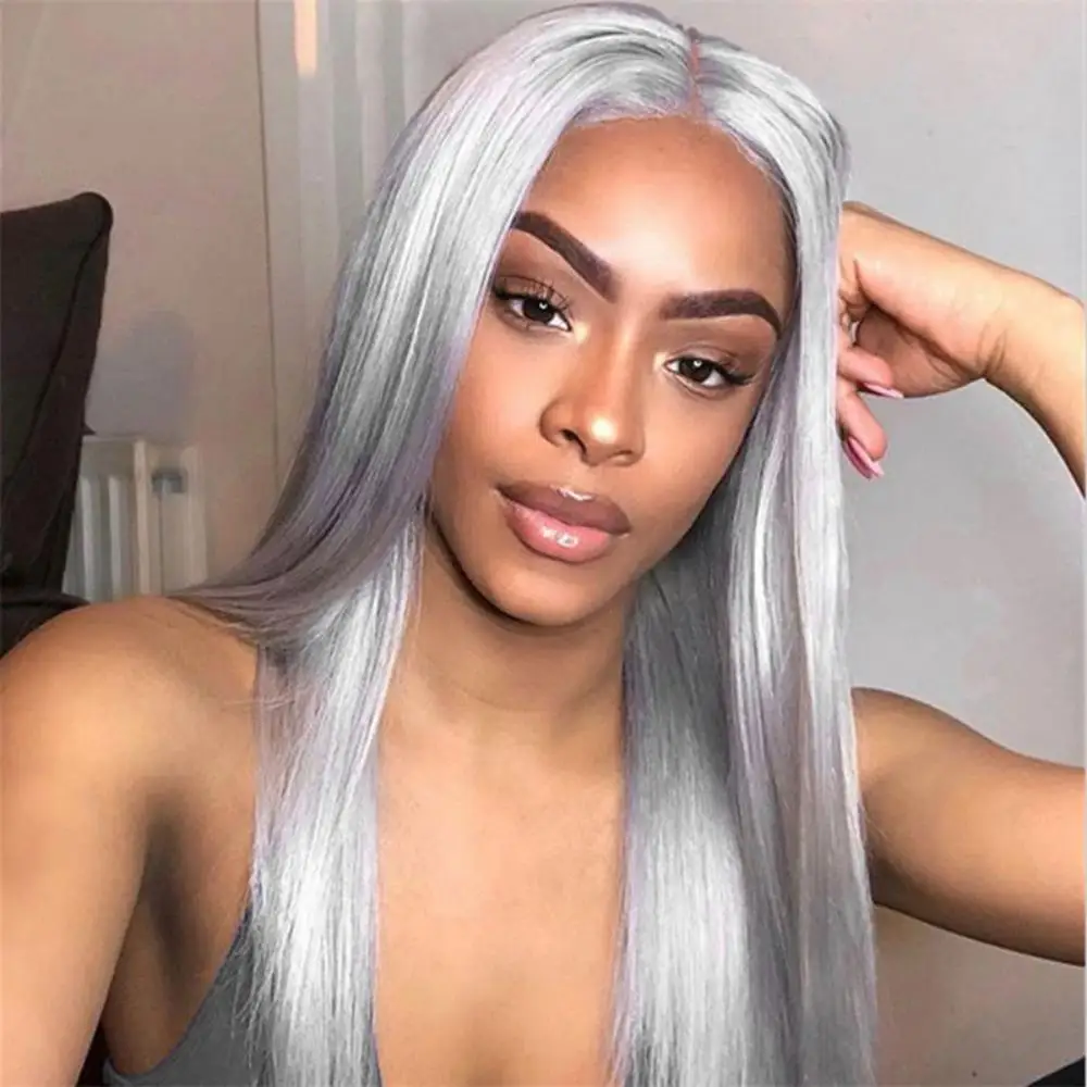 Granny Grey Synthetic Wig Women Long Straight Natural Middle Part Wig Daily Cosplay Parties Use Heat-Resistant Full Head Cover