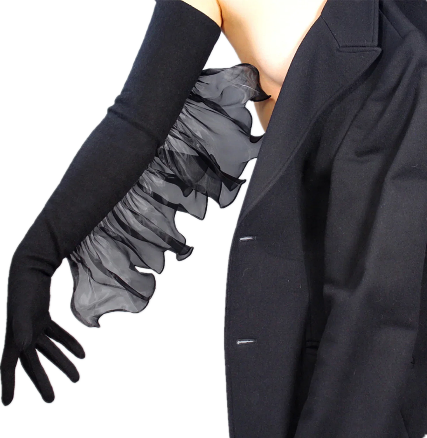 

DooWay SHEER WINGS Кашемировые перчатки из мериносовой шерсти, 28 дюймов (70 см), длинные нарукавники, черные, зимние теплые перчатки, для косплея и костюмов