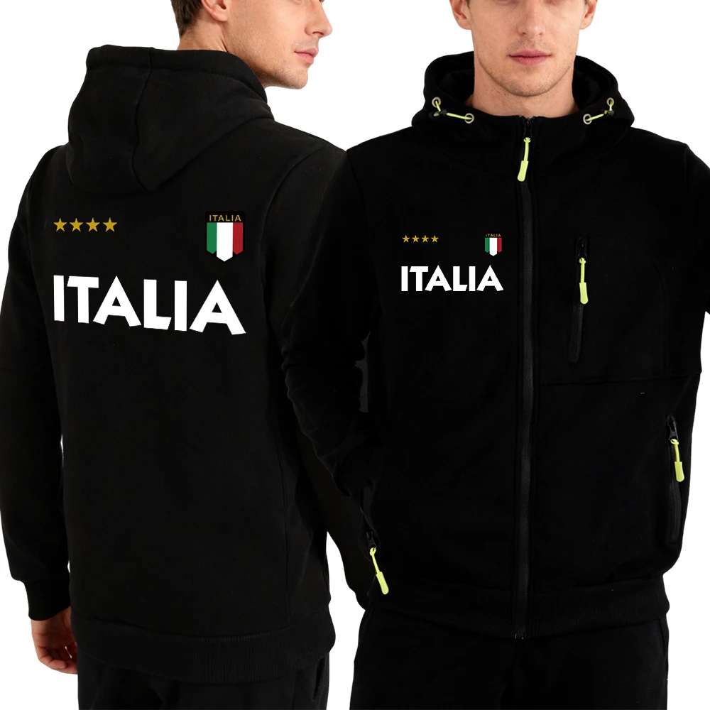 

Толстовка на молнии с рисунком итальянского флага, мужская свободная уличная одежда Y2K, флисовая повседневная толстовка с карманами, осенняя модная одежда унисекс