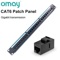 24 Port CAT6 Through Coupler Patch Panel RJ45 Network Cable 19in 1U with Back Bar Rackmount  CAT6A UTP Keystone Jack