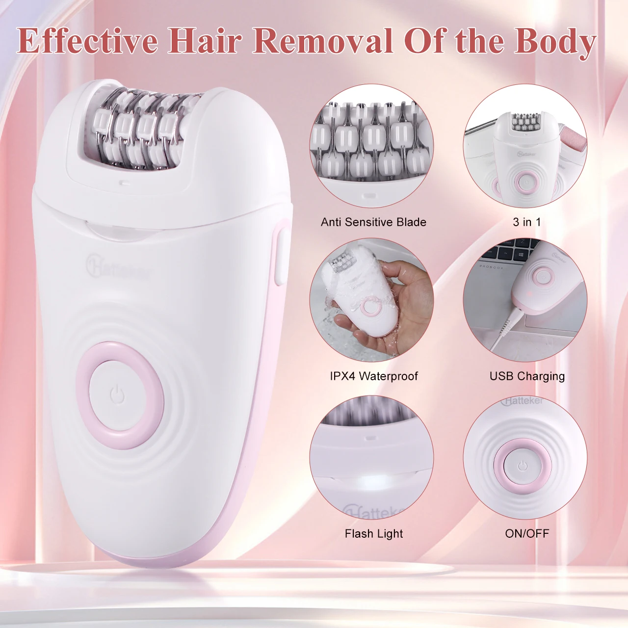 Hatteker Electric Foot File USB Rechargeable Callus Remover Pedicure Device Foot Care Tool for Heel Hard Skin Removal Waterproof